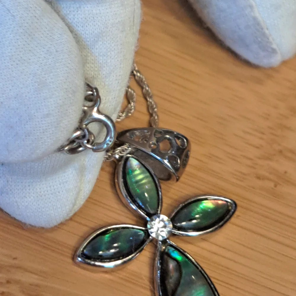 Silver Abalone Cross Pendant Necklace - Picture 4 of 5
